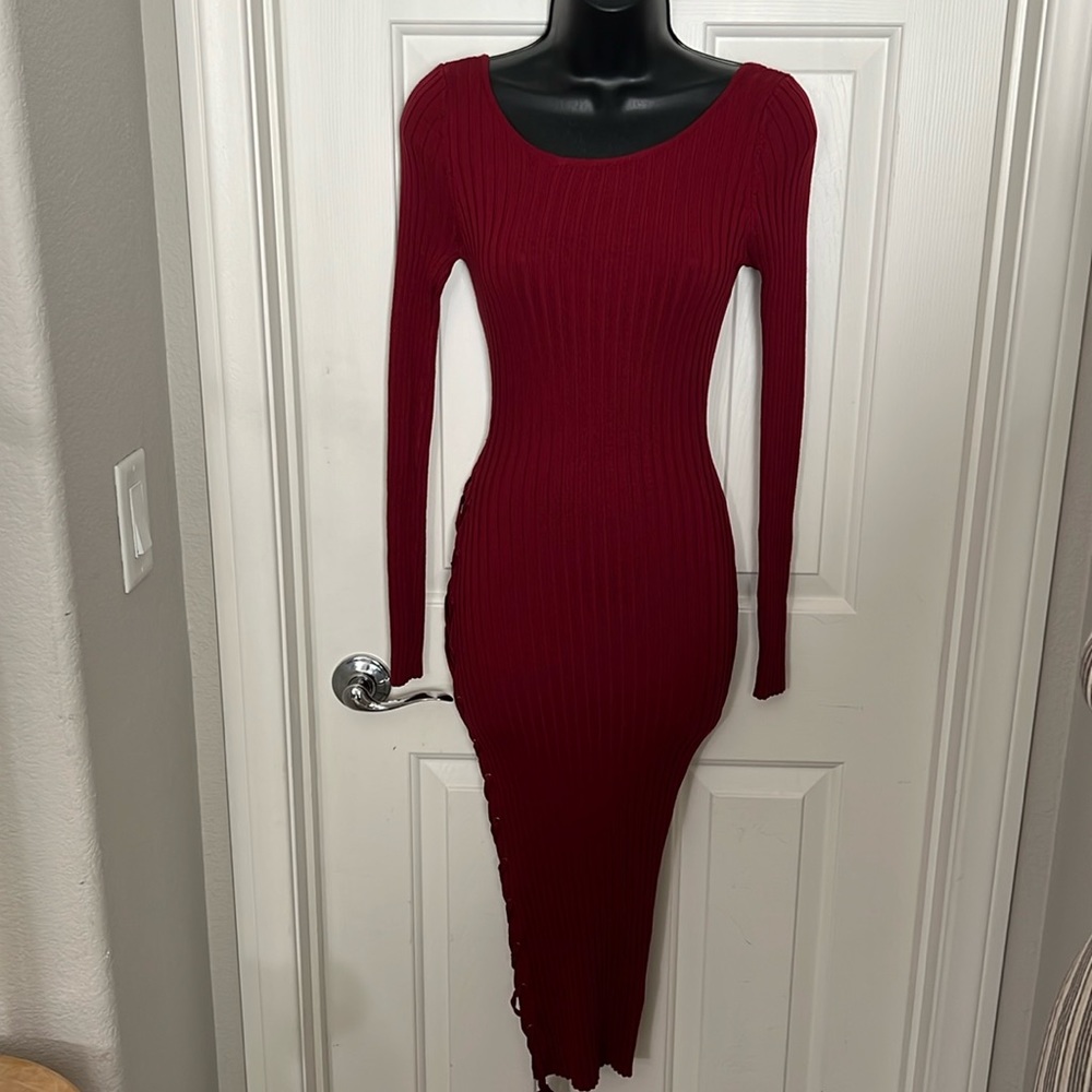 Hera Collection Burgundy Long Sleeve Dress